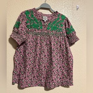 Sister Mary Camilla Top Size XS Embroidered Smocked‎ Sleeves Oversized